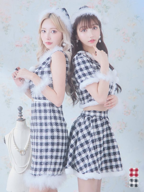 画像4: 【即日発送！】【sugar nine サンタコス 5点セット】【XS-XLサイズ/2カラー】ギンガムチェック セットアップフレアサンタコスプレ[OF01] (4)