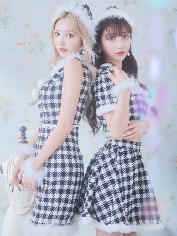 画像8: 【即日発送！】【sugar nine サンタコス 5点セット】【XS-XLサイズ/2カラー】ギンガムチェック セットアップフレアサンタコスプレ[OF01] (8)