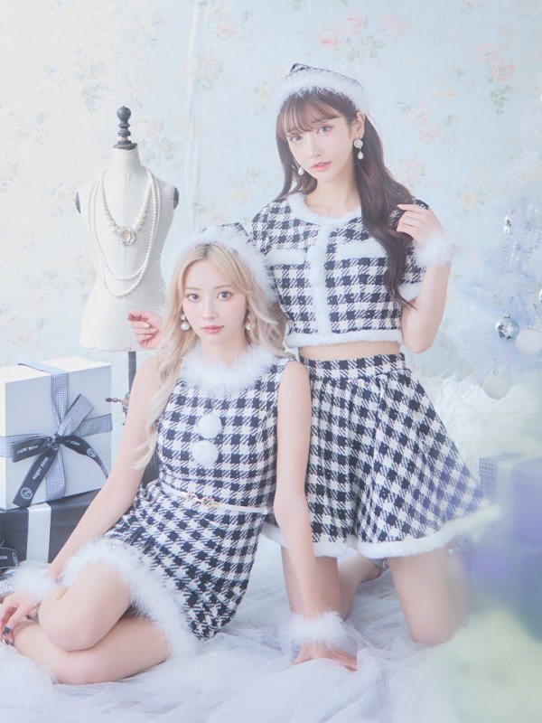 画像9: 【即日発送！】【sugar nine サンタコス 5点セット】【XS-XLサイズ/2カラー】ギンガムチェック セットアップフレアサンタコスプレ[OF01] (9)