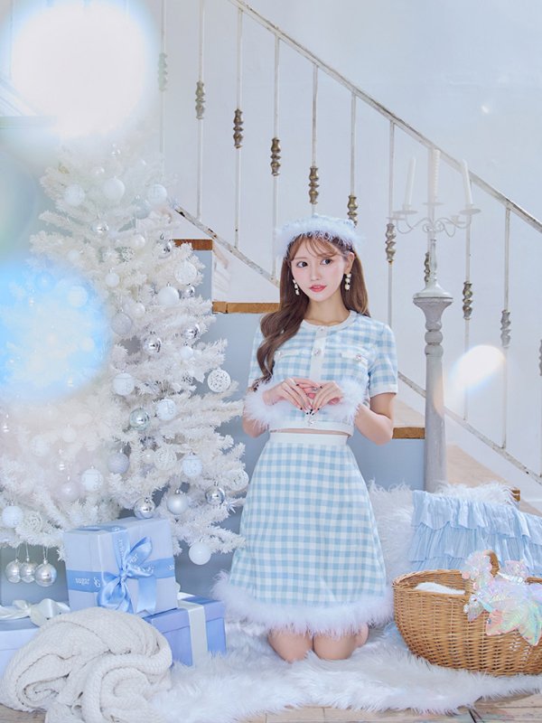 画像13: 【即日発送！】【サンタコス 4点セット】【S-Mサイズ/1カラー】ギンガムチェックフレアサンタコスプレ[OF01] (13)