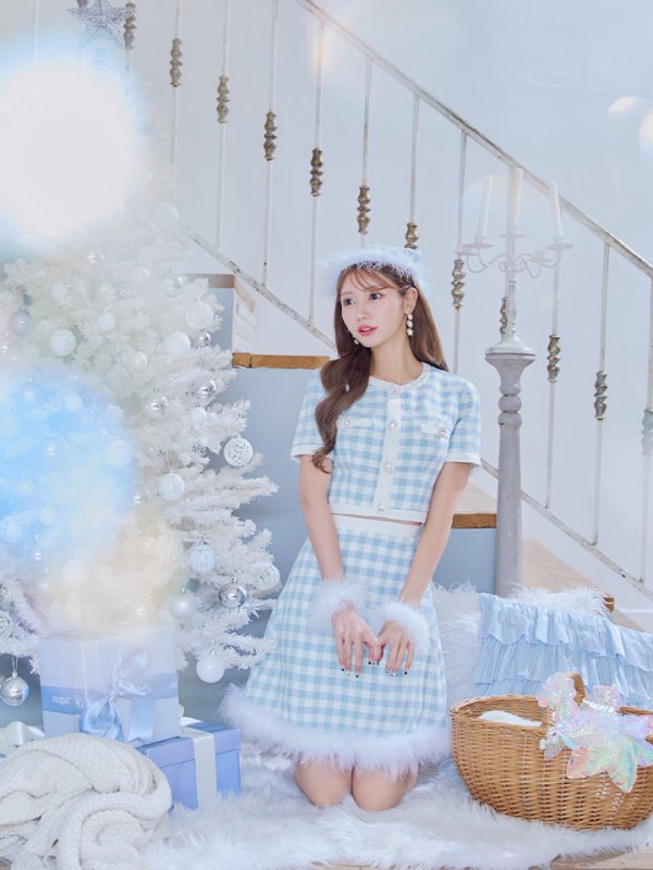 画像14: 【即日発送！】【サンタコス 4点セット】【S-Mサイズ/1カラー】ギンガムチェックフレアサンタコスプレ[OF01] (14)