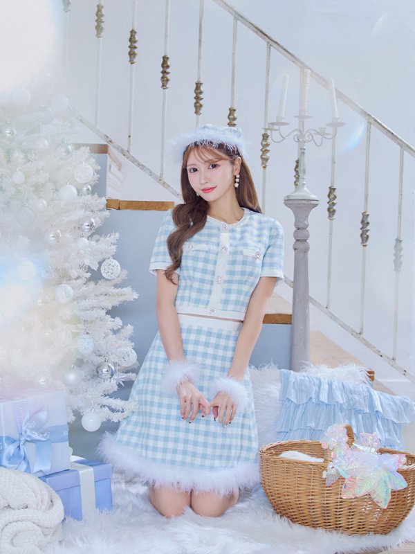 画像15: 【即日発送！】【サンタコス 4点セット】【S-Mサイズ/1カラー】ギンガムチェックフレアサンタコスプレ[OF01] (15)