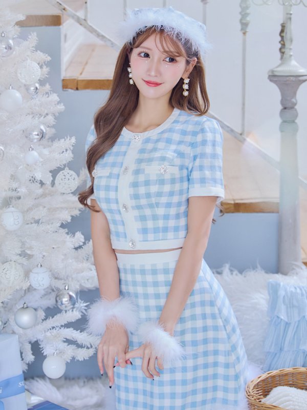 画像3: 【即日発送！】【サンタコス 4点セット】【S-Mサイズ/1カラー】ギンガムチェックフレアサンタコスプレ[OF01] (3)