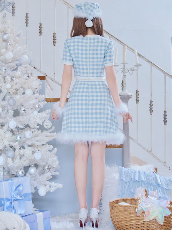 画像5: 【即日発送！】【サンタコス 4点セット】【S-Mサイズ/1カラー】ギンガムチェックフレアサンタコスプレ[OF01] (5)
