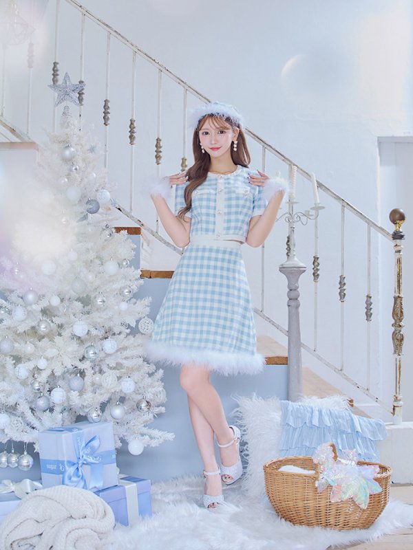 画像8: 【即日発送！】【サンタコス 4点セット】【S-Mサイズ/1カラー】ギンガムチェックフレアサンタコスプレ[OF01] (8)