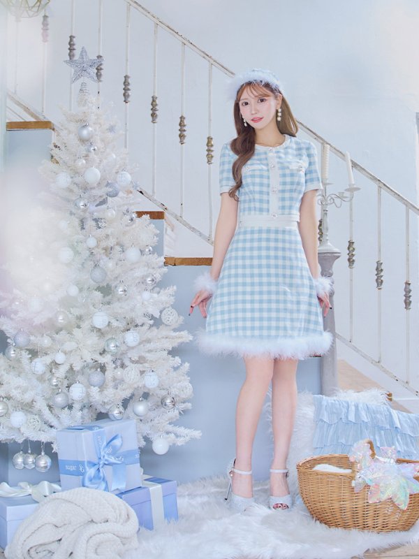 画像9: 【即日発送！】【サンタコス 4点セット】【S-Mサイズ/1カラー】ギンガムチェックフレアサンタコスプレ[OF01] (9)
