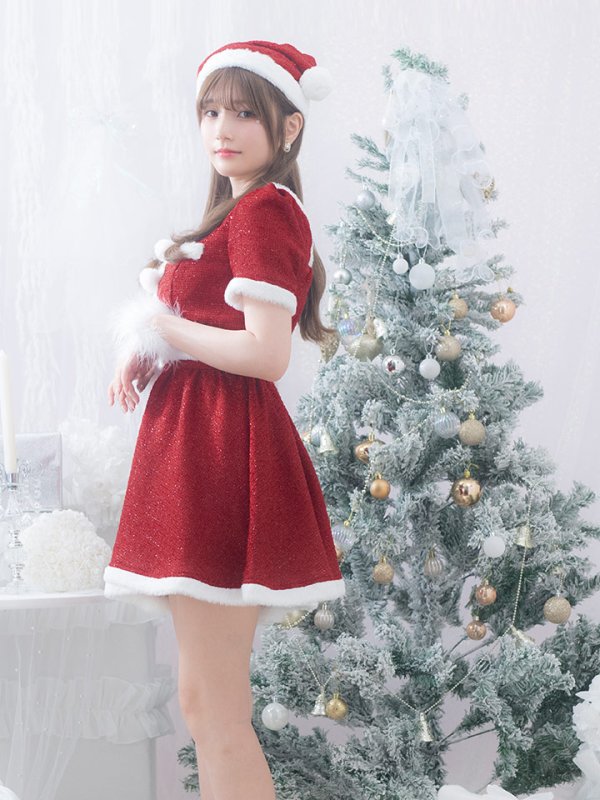 画像13: 【即日発送！】【サンタコス 5点セット】【XS-Lサイズ/2カラー】ラメツイードセットアップサンタ[YMT] (13)