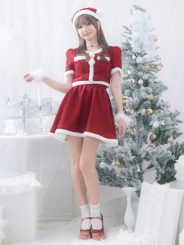 画像6: 【即日発送！】【サンタコス 5点セット】【XS-Lサイズ/2カラー】ラメツイードセットアップサンタ[YMT] (6)