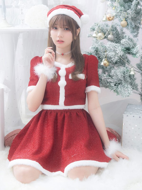 画像9: 【即日発送！】【サンタコス 5点セット】【XS-Lサイズ/2カラー】ラメツイードセットアップサンタ[YMT] (9)