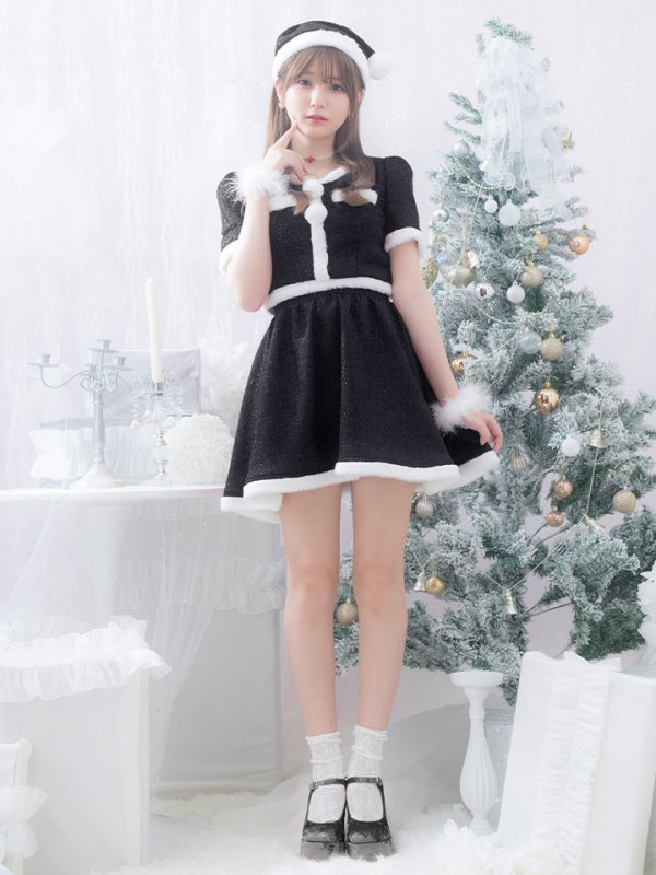 画像2: 【即日発送！】【サンタコス 5点セット】【XS-Lサイズ/2カラー】ラメツイードセットアップサンタ[YMT] (2)