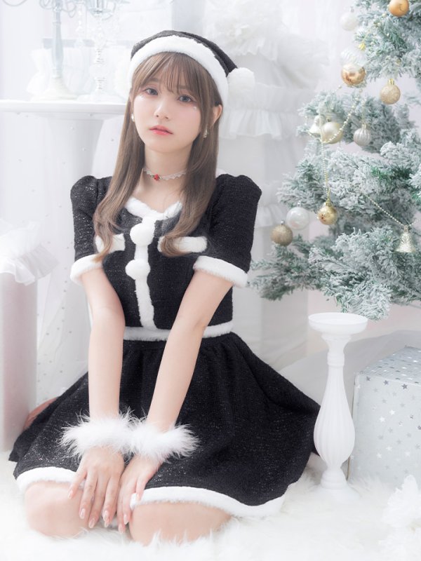 画像3: 【即日発送！】【サンタコス 5点セット】【XS-Lサイズ/2カラー】ラメツイードセットアップサンタ[YMT] (3)