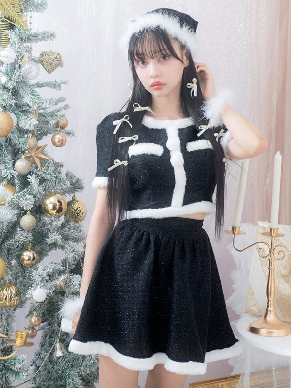 画像4: 【即日発送！】【サンタコス 5点セット】【XS-Lサイズ/2カラー】ラメツイードセットアップサンタ[YMT] (4)