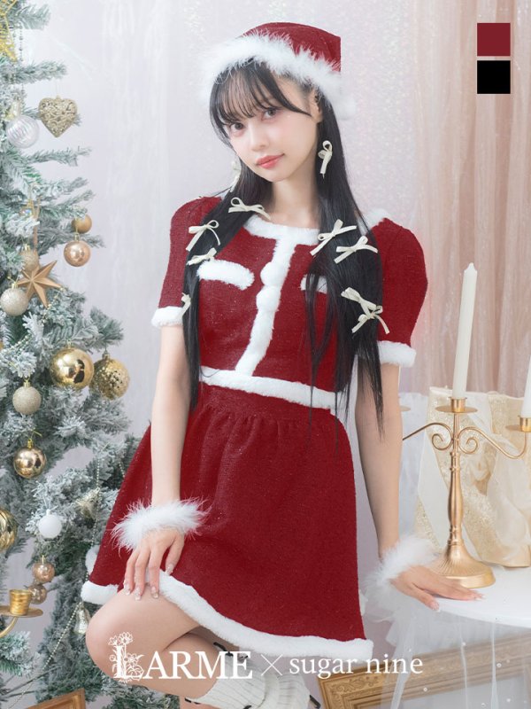 画像2: 【即日発送！】【サンタコス 5点セット】【XS-Lサイズ/2カラー】ラメツイードセットアップサンタ[YMT] (2)