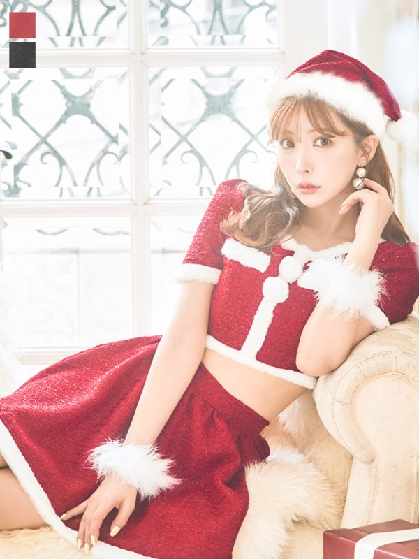 画像3: 【即日発送！】【サンタコス 5点セット】【XS-Lサイズ/2カラー】ラメツイードセットアップサンタ[YMT] (3)