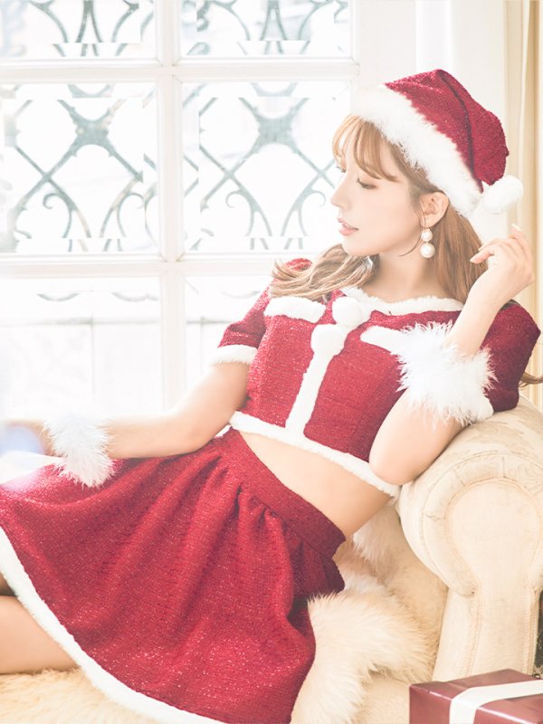 画像8: 【即日発送！】【サンタコス 5点セット】【XS-Lサイズ/2カラー】ラメツイードセットアップサンタ[YMT] (8)