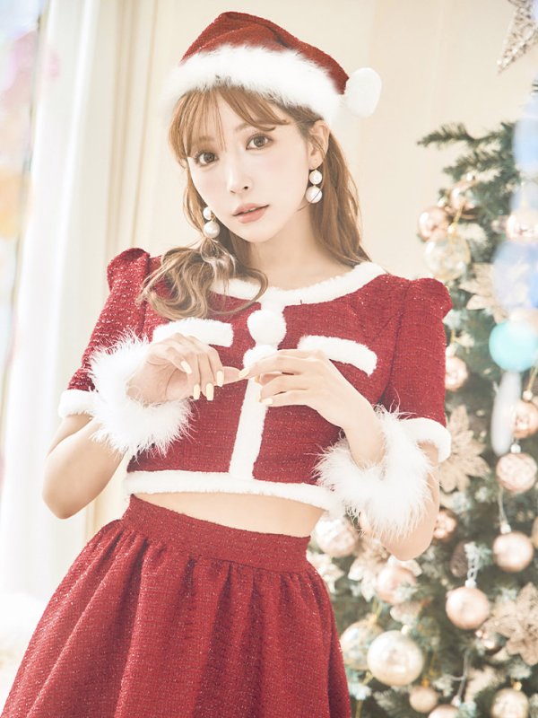 画像11: 【即日発送！】【サンタコス 5点セット】【XS-Lサイズ/2カラー】ラメツイードセットアップサンタ[YMT] (11)