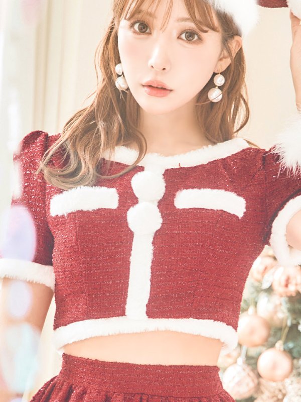 画像13: 【即日発送！】【サンタコス 5点セット】【XS-Lサイズ/2カラー】ラメツイードセットアップサンタ[YMT] (13)