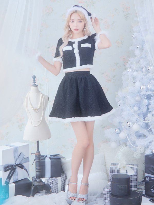 画像30: 【即日発送！】【サンタコス 5点セット】【XS-Lサイズ/2カラー】ラメツイードセットアップサンタ[YMT] (30)