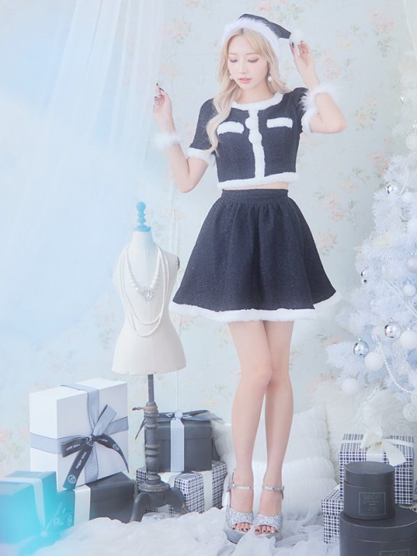 画像34: 【即日発送！】【サンタコス 5点セット】【XS-Lサイズ/2カラー】ラメツイードセットアップサンタ[YMT] (34)