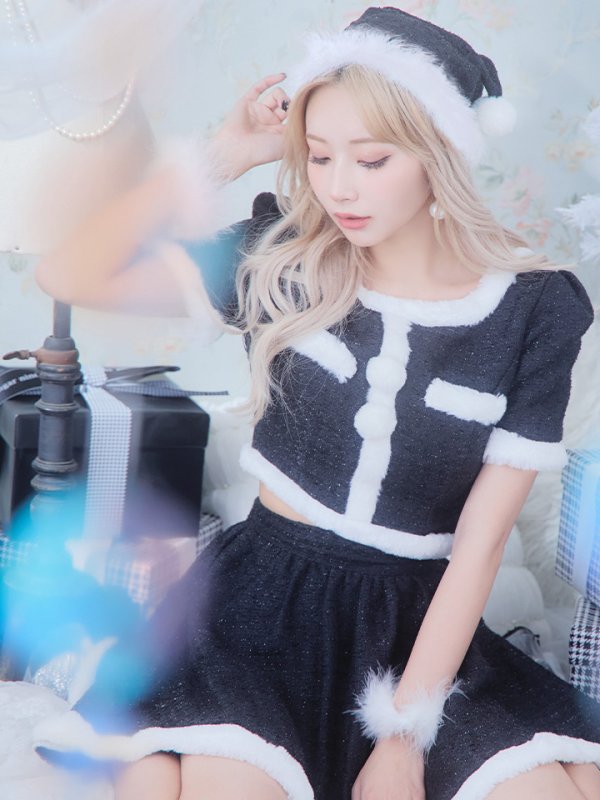 画像35: 【即日発送！】【サンタコス 5点セット】【XS-Lサイズ/2カラー】ラメツイードセットアップサンタ[YMT] (35)