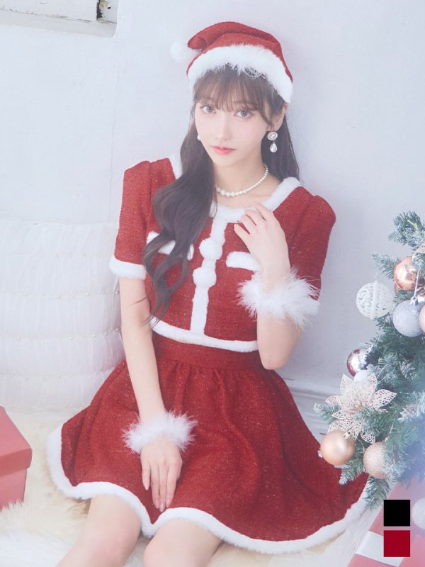 画像19: 【即日発送！】【サンタコス 5点セット】【XS-Lサイズ/2カラー】ラメツイードセットアップサンタ[YMT] (19)