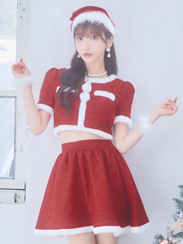 画像21: 【即日発送！】【サンタコス 5点セット】【XS-Lサイズ/2カラー】ラメツイードセットアップサンタ[YMT] (21)