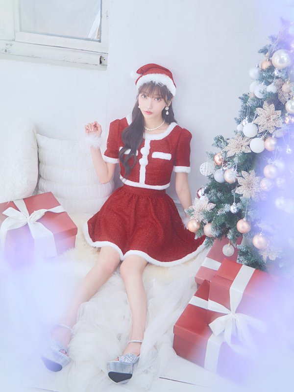 画像20: 【即日発送！】【サンタコス 5点セット】【XS-Lサイズ/2カラー】ラメツイードセットアップサンタ[YMT] (20)