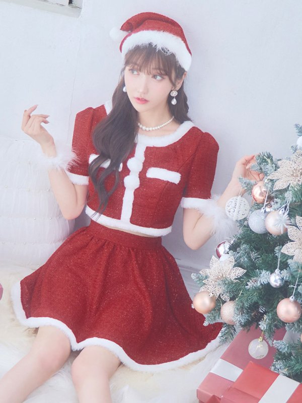 画像21: 【即日発送！】【サンタコス 5点セット】【XS-Lサイズ/2カラー】ラメツイードセットアップサンタ[YMT] (21)