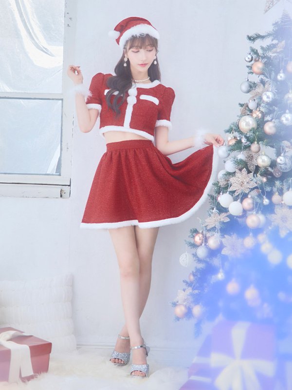 画像22: 【即日発送！】【サンタコス 5点セット】【XS-Lサイズ/2カラー】ラメツイードセットアップサンタ[YMT] (22)