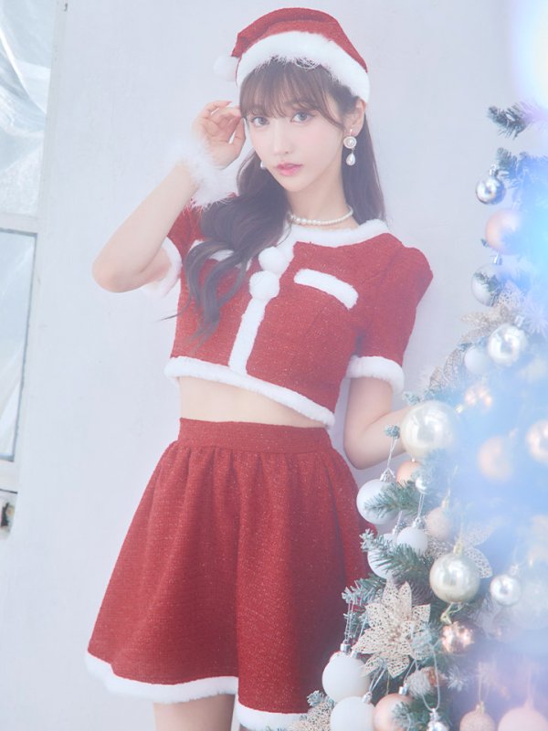 画像23: 【即日発送！】【サンタコス 5点セット】【XS-Lサイズ/2カラー】ラメツイードセットアップサンタ[YMT] (23)