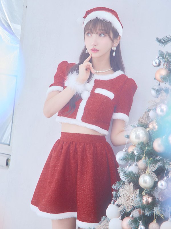 画像26: 【即日発送！】【サンタコス 5点セット】【XS-Lサイズ/2カラー】ラメツイードセットアップサンタ[YMT] (26)