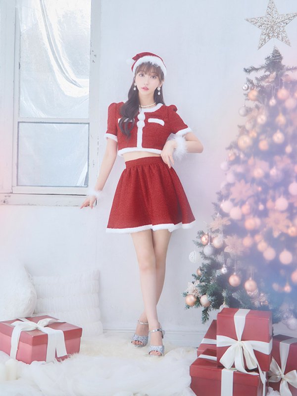 画像27: 【即日発送！】【サンタコス 5点セット】【XS-Lサイズ/2カラー】ラメツイードセットアップサンタ[YMT] (27)