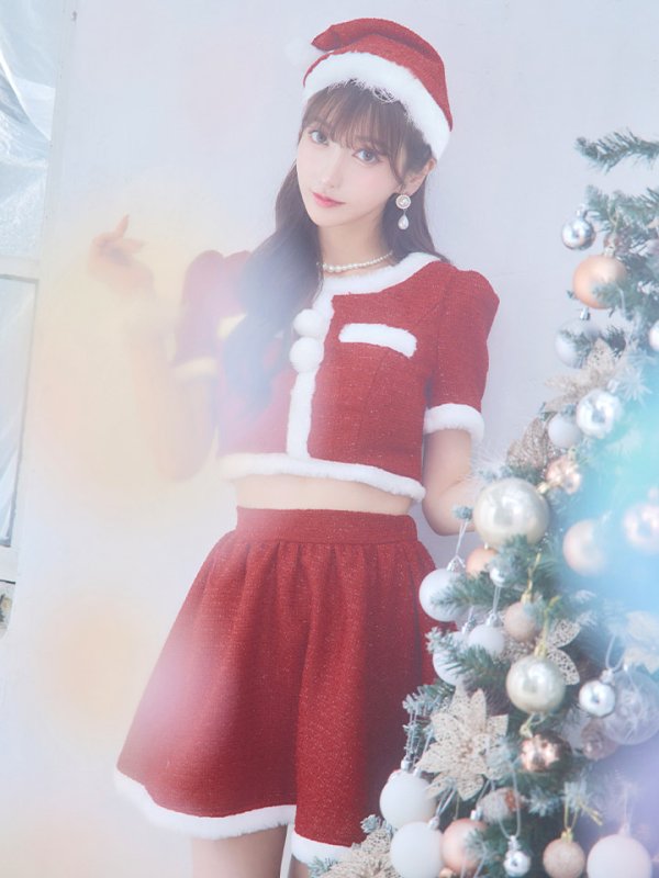 画像29: 【即日発送！】【サンタコス 5点セット】【XS-Lサイズ/2カラー】ラメツイードセットアップサンタ[YMT] (29)