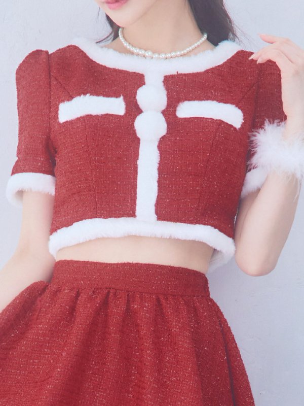 画像24: 【即日発送！】【サンタコス 5点セット】【XS-Lサイズ/2カラー】ラメツイードセットアップサンタ[YMT] (24)