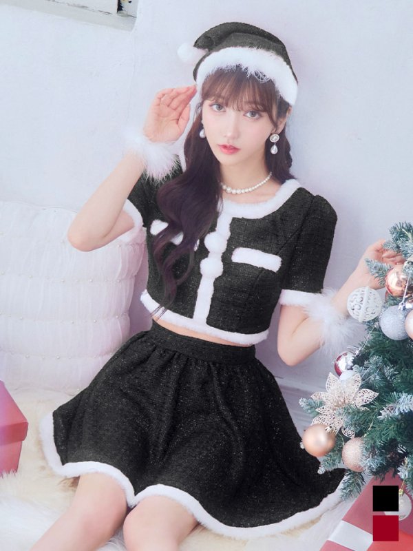 画像33: 【即日発送！】【サンタコス 5点セット】【XS-Lサイズ/2カラー】ラメツイードセットアップサンタ[YMT] (33)