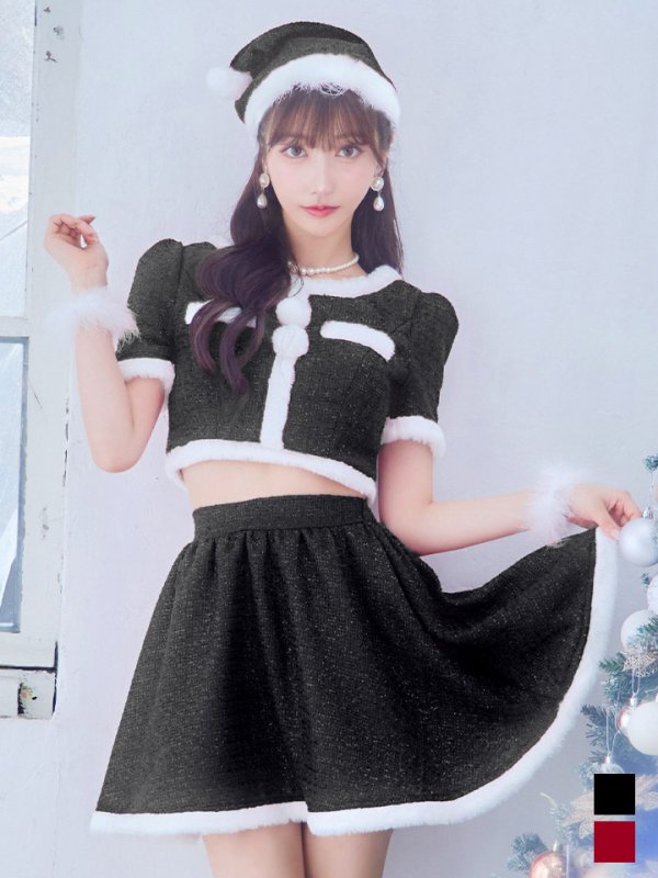 画像34: 【即日発送！】【サンタコス 5点セット】【XS-Lサイズ/2カラー】ラメツイードセットアップサンタ[YMT] (34)