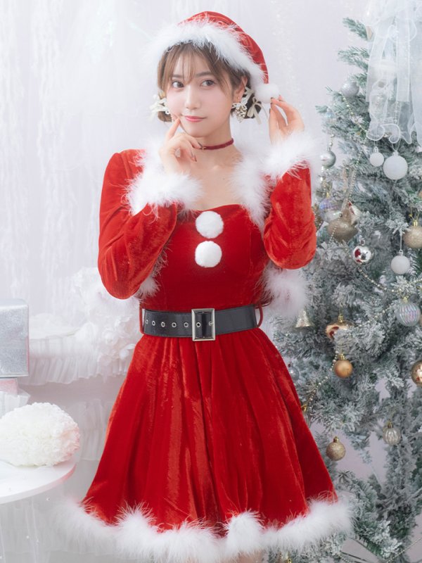 画像2: 【即日発送！】【サンタコス 5点セット】【S-XLサイズ/1カラー】ジャケット付きフレアサンタ[OF01] (2)