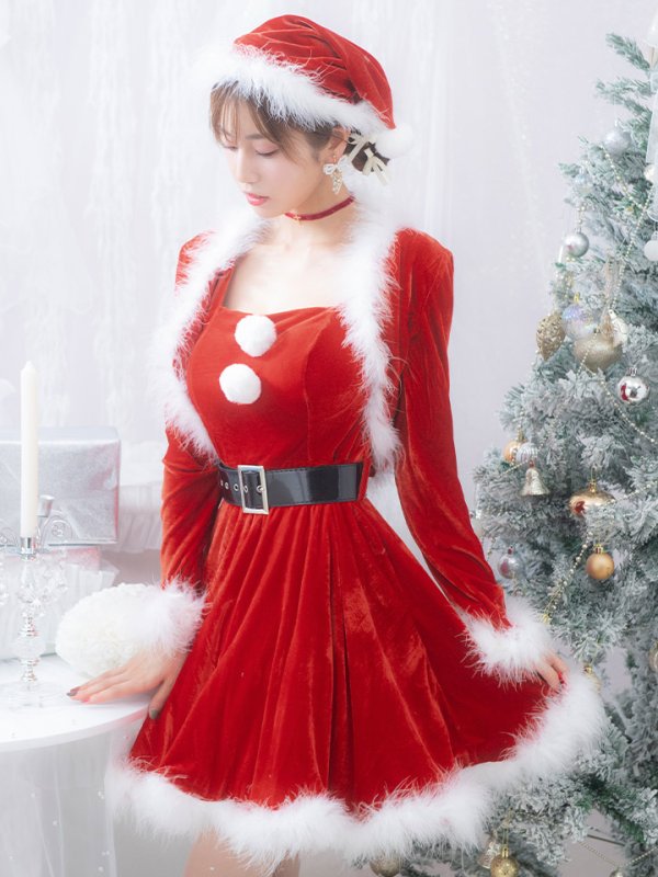 画像5: 【即日発送！】【サンタコス 5点セット】【S-XLサイズ/1カラー】ジャケット付きフレアサンタ[OF01] (5)