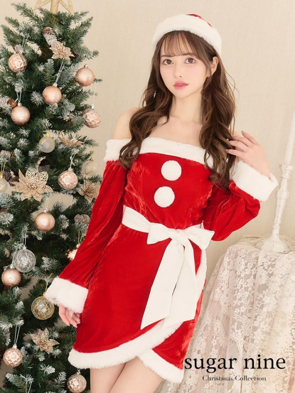 画像2: SALE!【サンタコス 4点セット】オフショルダーロングスリーブサンタコスプレ[YMT] (2)