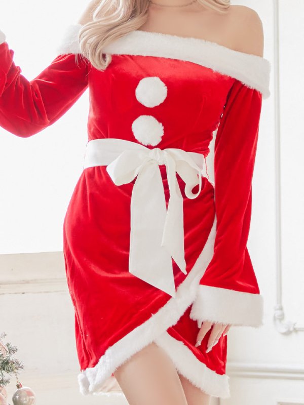 画像4: SALE!【サンタコス 4点セット】オフショルダーロングスリーブサンタコスプレ[YMT] (4)
