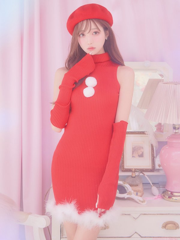 画像2: 【即日発送!】【サンタコス 4点セット】【S-Lサイズ/1カラー】ワンピースドレスサンタ[YMT] (2)