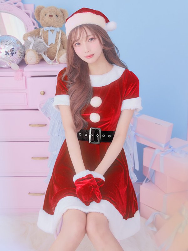 画像2: 【即日発送】【サンタコス 5点セット】【S-Lサイズ/2カラー】シンプルフレアサンタ[OF01] (2)