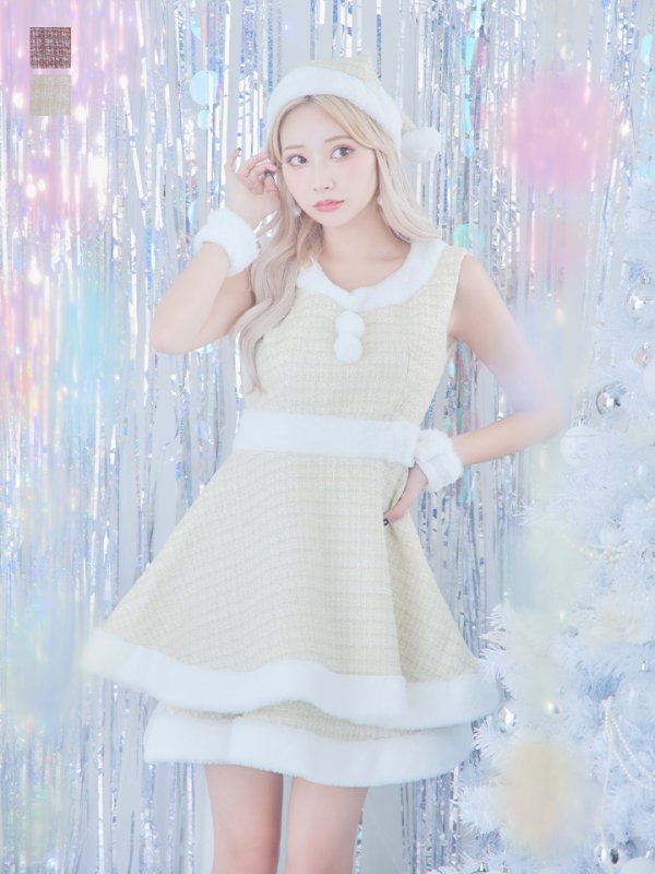 画像2: 即日発送!【サンタコス 5点セット】【S-Lサイズ/3カラー】ツイードチェック2段フレアスカートサンタコスプレ[YMT] (2)