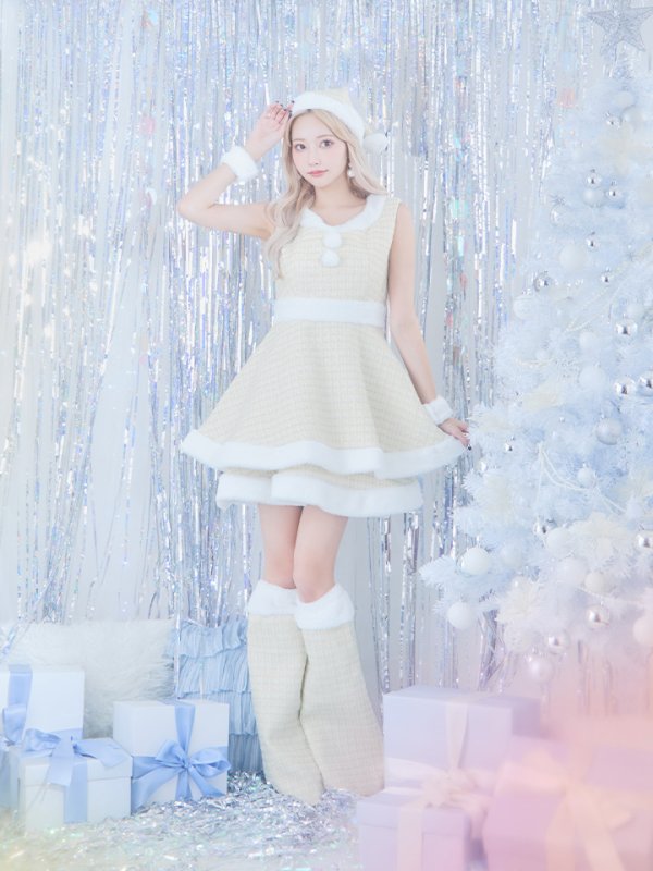 画像8: 即日発送!【サンタコス 5点セット】【S-Lサイズ/3カラー】ツイードチェック2段フレアスカートサンタコスプレ[YMT] (8)