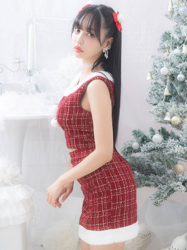 画像7: SALE!【サンタコス 6点セット】【XS-Lサイズ/1カラー】ツイードジャケットチェックセットアップサンタコスプレ[YMT] (7)