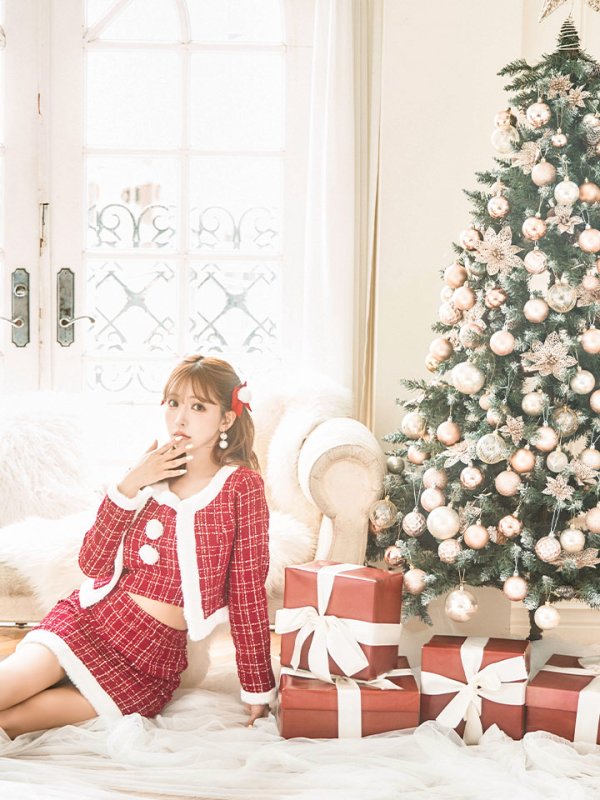 画像29: SALE!【サンタコス 6点セット】【XS-Lサイズ/1カラー】ツイードジャケットチェックセットアップサンタコスプレ[YMT] (29)