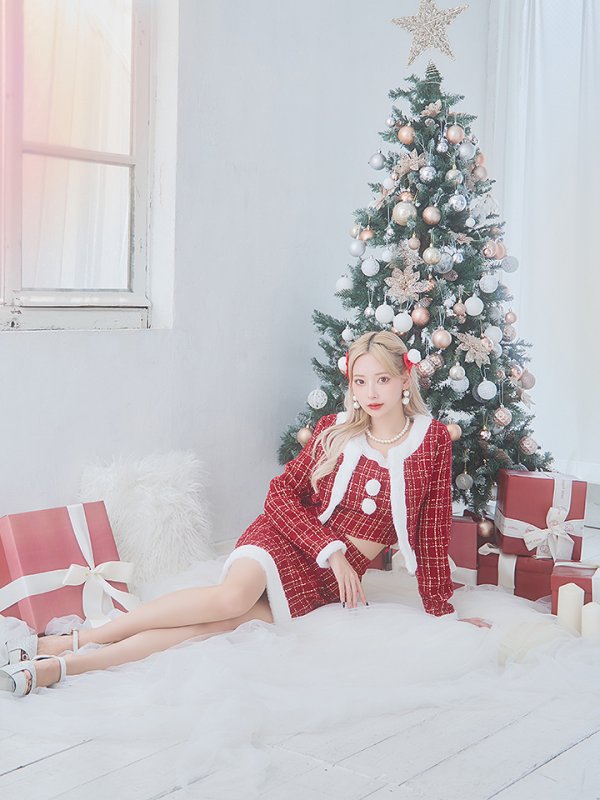 画像6: SALE!【サンタコス 6点セット】【XS-Lサイズ/1カラー】ツイードジャケットチェックセットアップサンタコスプレ[YMT] (6)