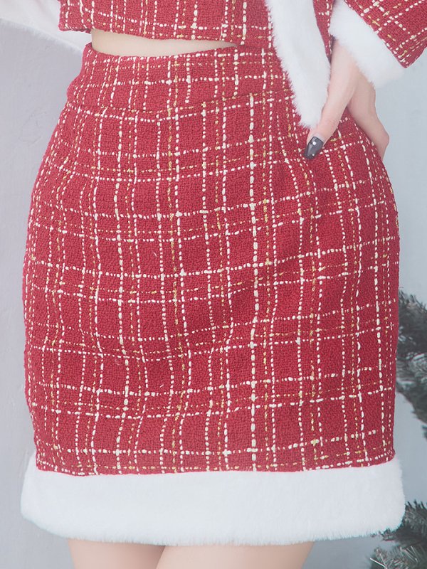 画像17: SALE!【サンタコス 6点セット】【XS-Lサイズ/1カラー】ツイードジャケットチェックセットアップサンタコスプレ[YMT] (17)