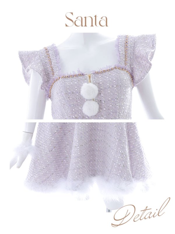 画像40: SALE!【サンタコス 4点セット】【S-Lサイズ/2カラー】チェーンモチーフフロントジップツイードフレアサンタコスプレ[YMT] (40)
