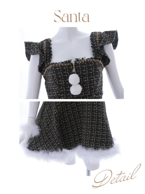 画像36: SALE!【サンタコス 4点セット】【S-Lサイズ/2カラー】チェーンモチーフフロントジップツイードフレアサンタコスプレ[YMT] (36)